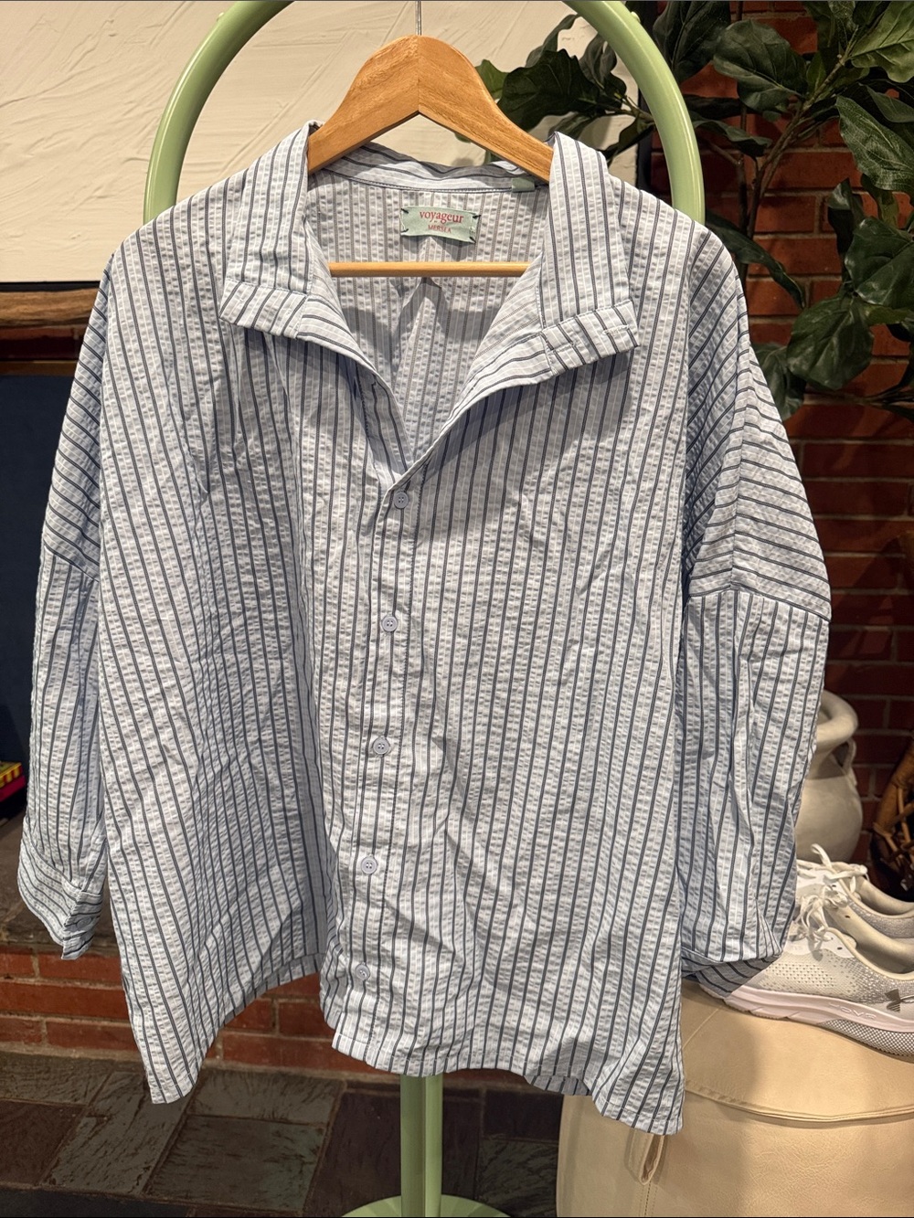 Voyager Light Blue Striped Button-Up Jacket